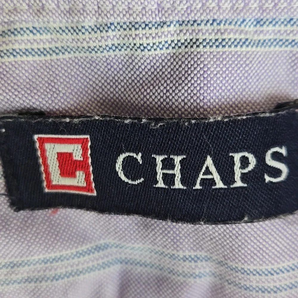 Chaps Oxford button down long sleeve shirt lavender stripe, 17-17.5, 34/35